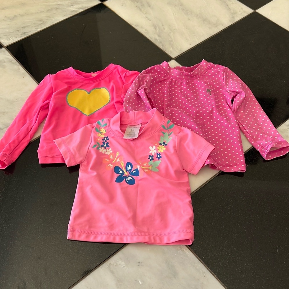 Carter's Pink Kids Swim Rashguards